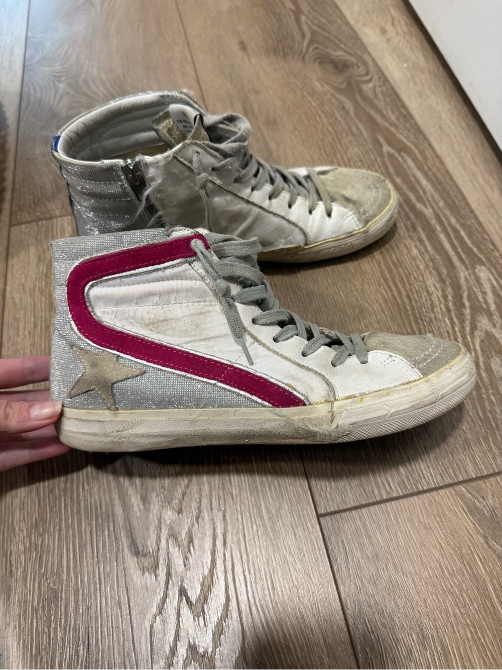 Golden Goose Slide High-Top Sneakers in White and Pink